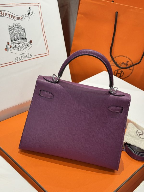 Hermes Kelly Like Auth Purple Women’s Handbag Silver Lock 25cm - Image 4