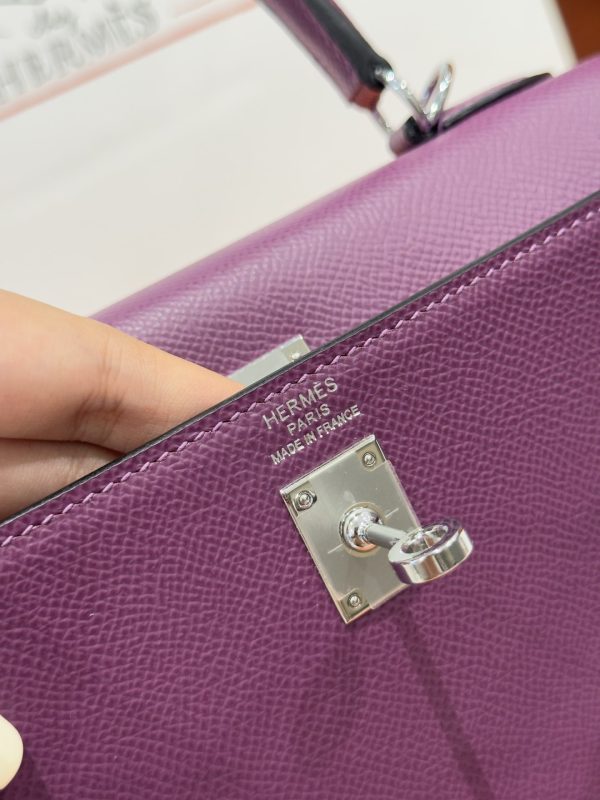 Hermes Kelly Like Auth Purple Women’s Handbag Silver Lock 25cm - Image 9