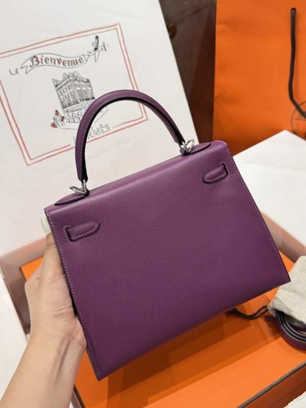 Hermes Kelly Like Auth Purple Women’s Handbag Silver Lock 25cm - Image 5