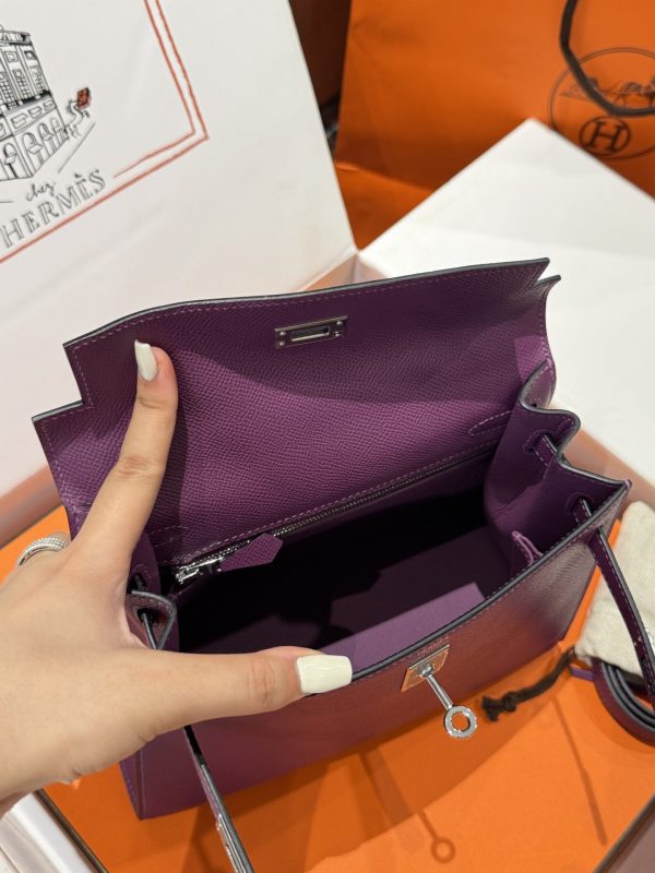 Hermes Kelly Like Auth Purple Women’s Handbag Silver Lock 25cm - Image 7