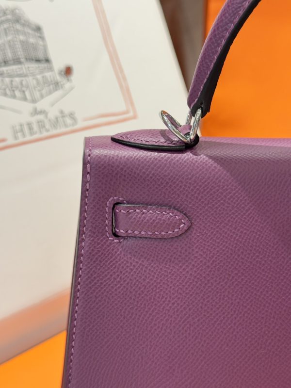 Hermes Kelly Like Auth Purple Women’s Handbag Silver Lock 25cm - Image 11