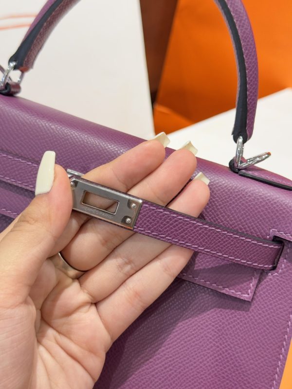 Hermes Kelly Like Auth Purple Women’s Handbag Silver Lock 25cm - Image 10