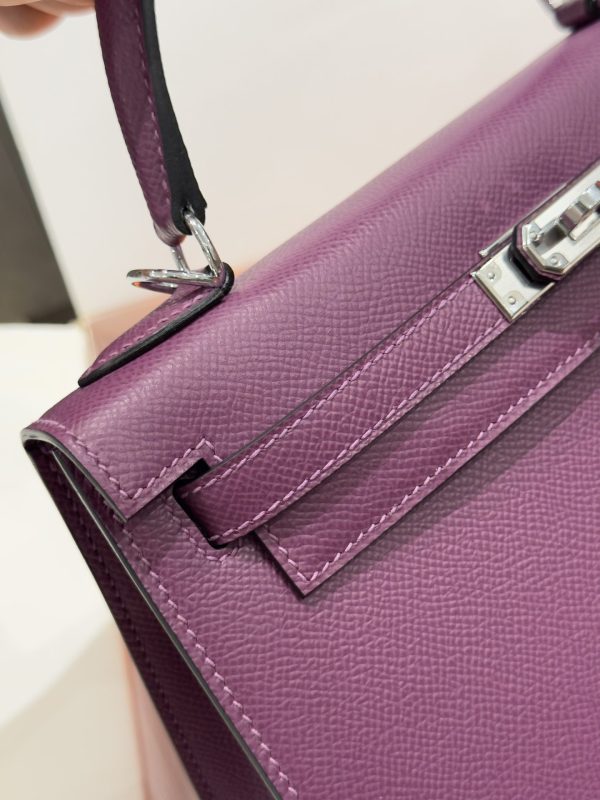 Hermes Kelly Like Auth Purple Women’s Handbag Silver Lock 25cm - Image 8