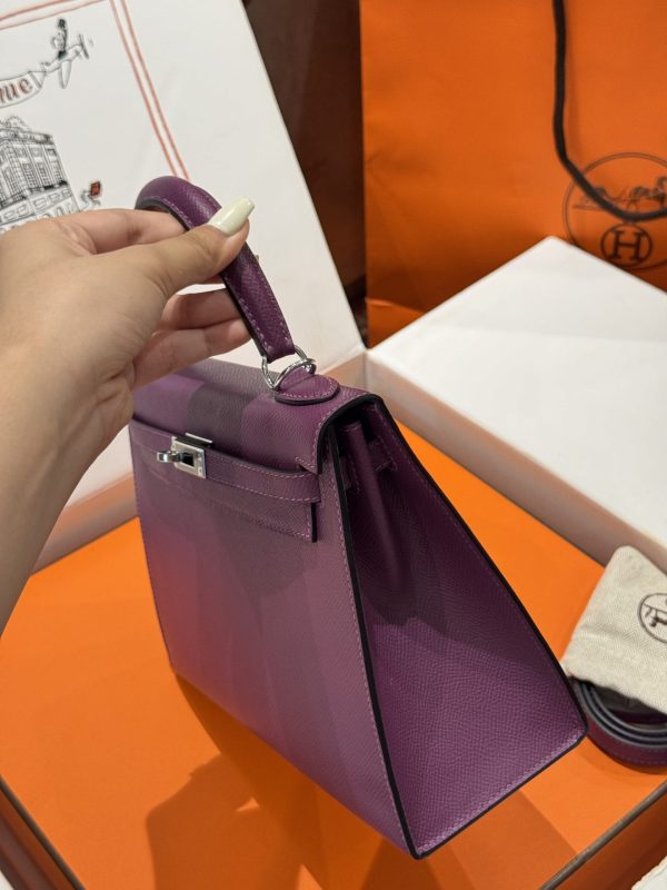 Hermes Kelly Like Auth Purple Women’s Handbag Silver Lock 25cm - Image 6