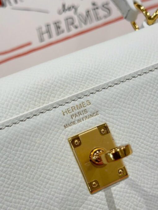Hermes Kelly Rep 11 High-Quality White Women’s Handbag with Gold Lock 25cm - Image 4