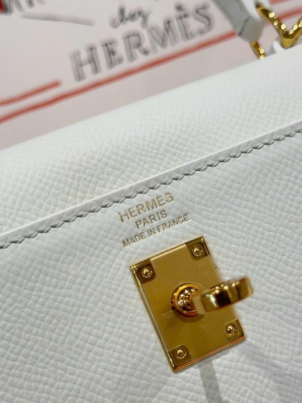 Hermes Kelly Rep 11 High-Quality White Women’s Handbag with Gold Lock 25cm - Image 4