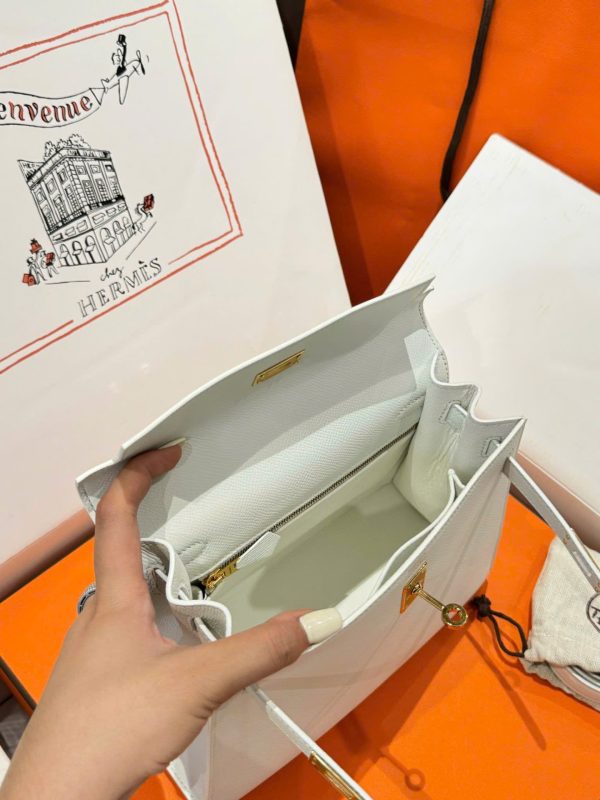 Hermes Kelly Rep 11 High-Quality White Women’s Handbag with Gold Lock 25cm - Image 9