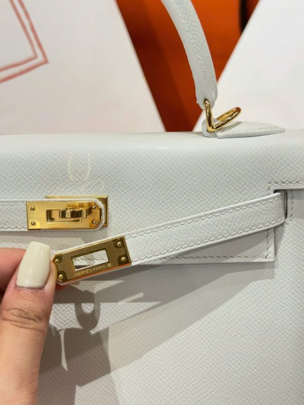 Hermes Kelly Rep 11 High-Quality White Women’s Handbag with Gold Lock 25cm - Image 5