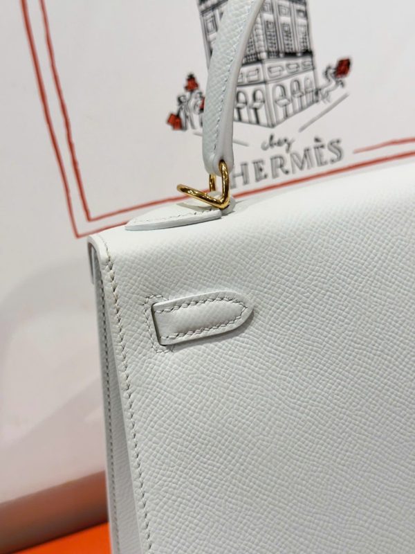 Hermes Kelly Rep 11 High-Quality White Women’s Handbag with Gold Lock 25cm - Image 7