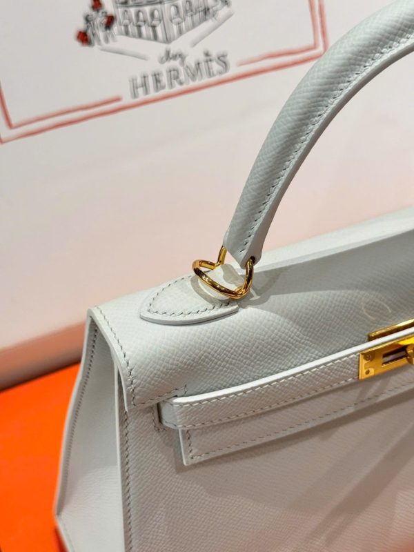 Hermes Kelly Rep 11 High-Quality White Women’s Handbag with Gold Lock 25cm - Image 6
