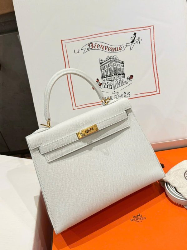 Hermes Kelly Rep 11 High-Quality White Women’s Handbag with Gold Lock 25cm - Image 2