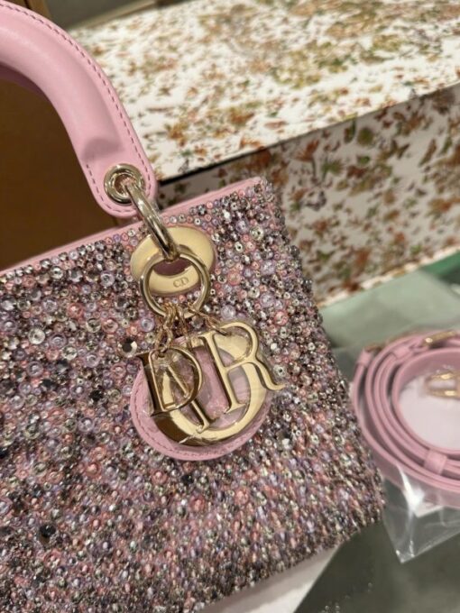 Like Auth Dior Lady Pink Beaded Women’s Handbag 20cm - Image 4