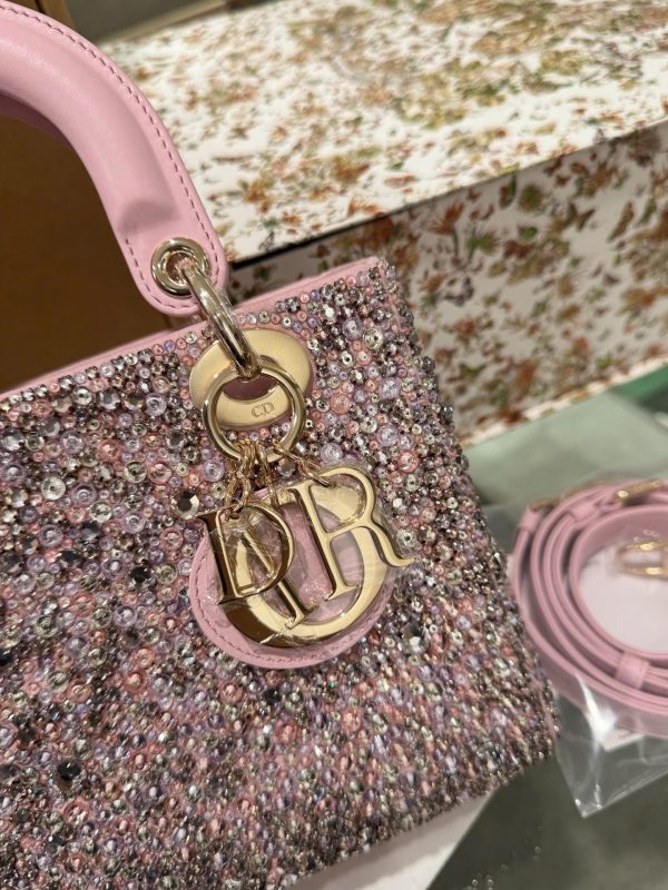 Like Auth Dior Lady Pink Beaded Women’s Handbag 20cm - Image 4