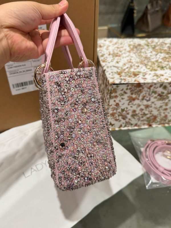 Like Auth Dior Lady Pink Beaded Women’s Handbag 20cm - Image 5