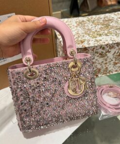 Like Auth Dior Lady Pink Beaded Women’s Handbag 20cm