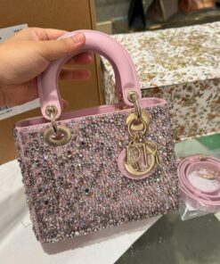 Alternative view of Like Auth Dior Lady Pink Beaded Women’s Handbag 20cm