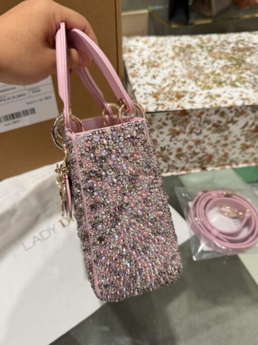 Like Auth Dior Lady Pink Beaded Women’s Handbag 20cm - Image 6