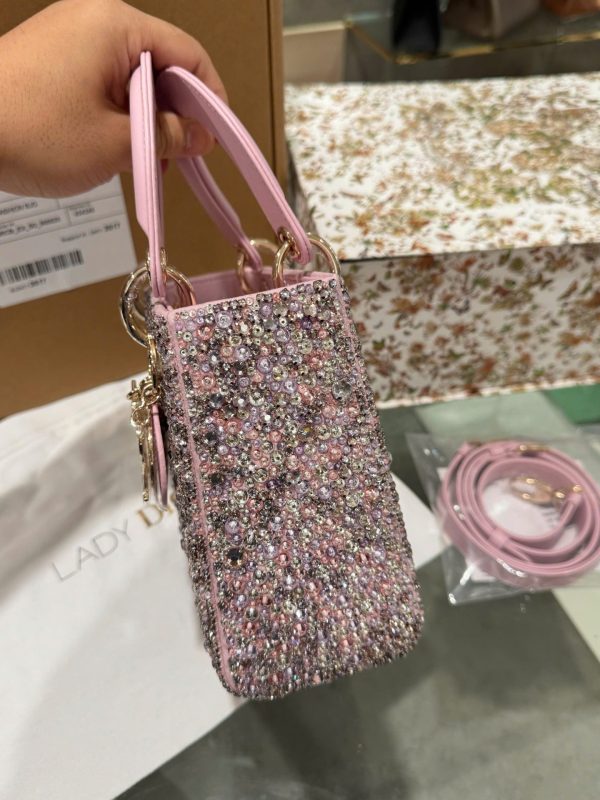 Like Auth Dior Lady Pink Beaded Women’s Handbag 20cm - Image 6
