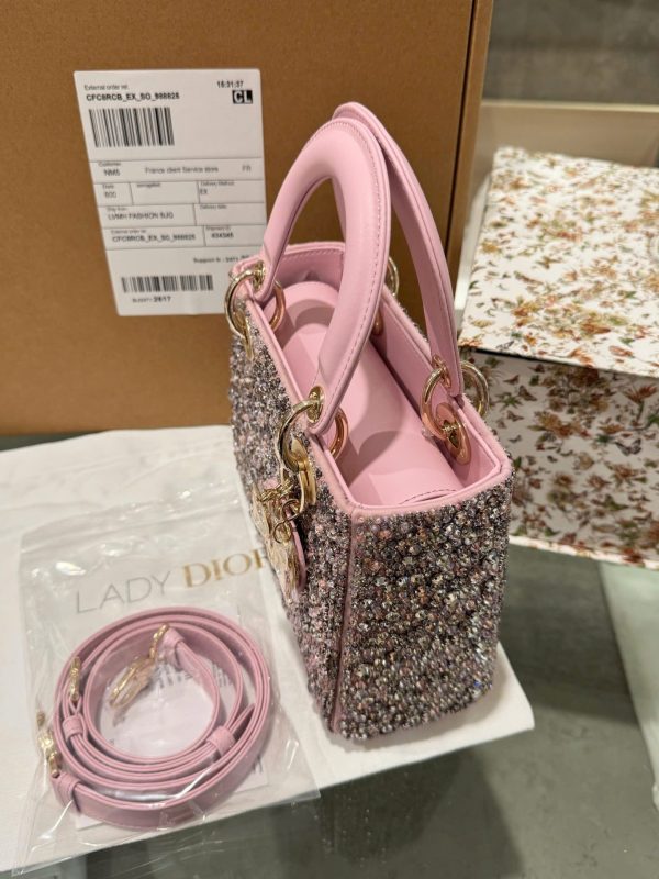 Like Auth Dior Lady Pink Beaded Women’s Handbag 20cm - Image 7