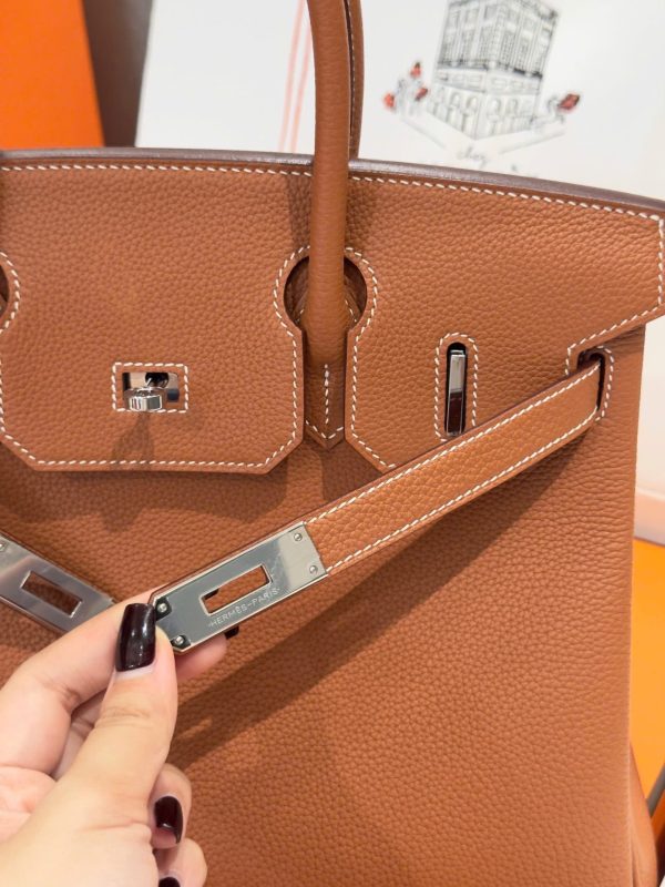 Like Auth Hermes Birkin Women’s Handbag Brown White Lock 30cm - Image 6