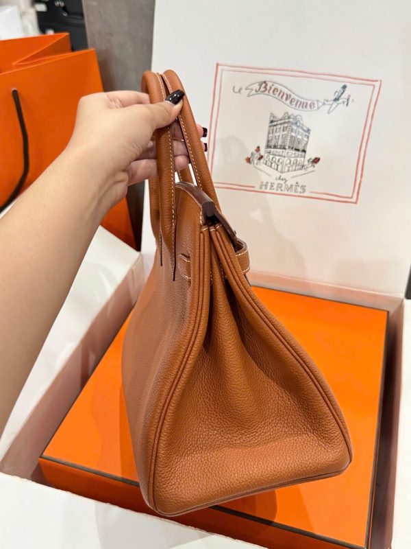 Like Auth Hermes Birkin Women’s Handbag Brown White Lock 30cm - Image 4