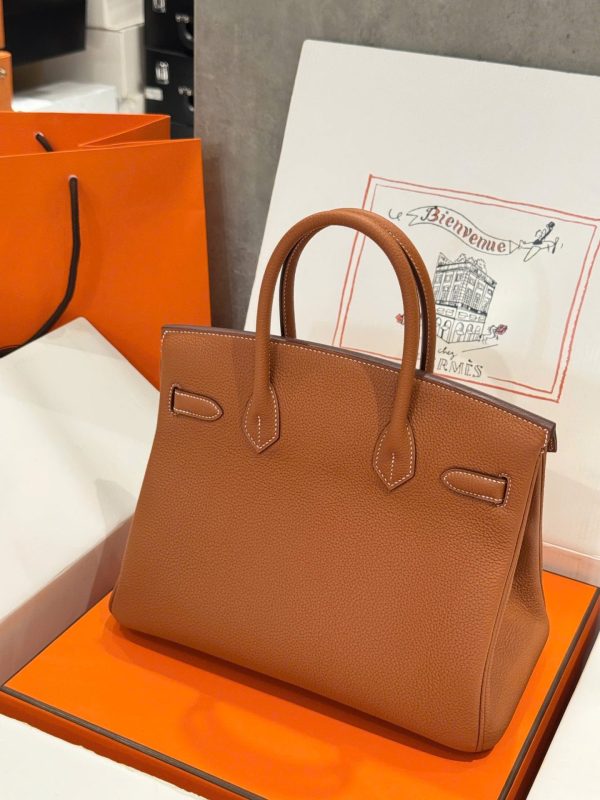 Like Auth Hermes Birkin Women’s Handbag Brown White Lock 30cm - Image 3