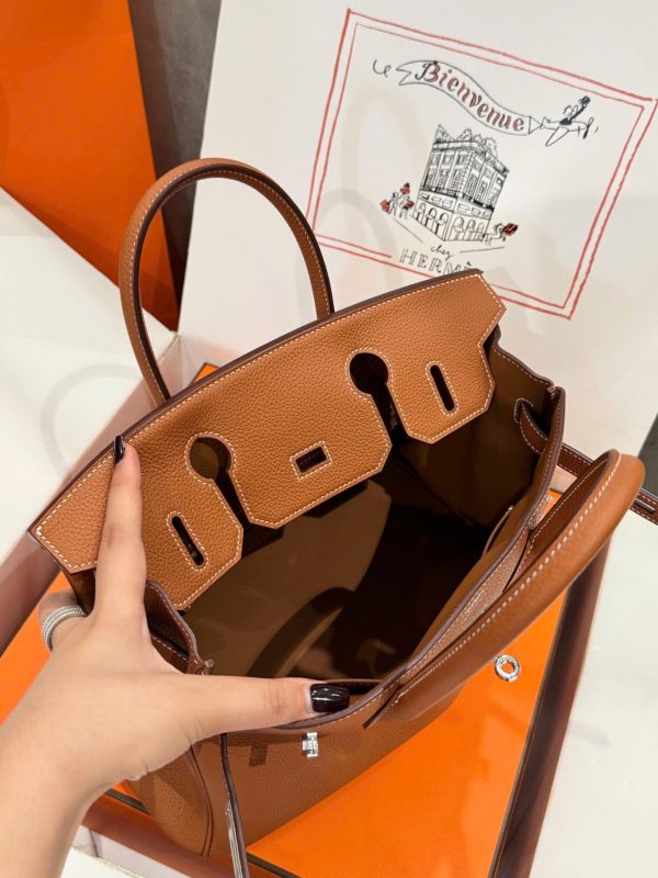 Like Auth Hermes Birkin Women’s Handbag Brown White Lock 30cm - Image 5