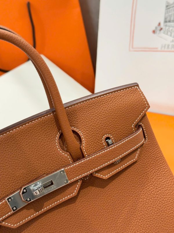 Like Auth Hermes Birkin Women’s Handbag Brown White Lock 30cm - Image 7