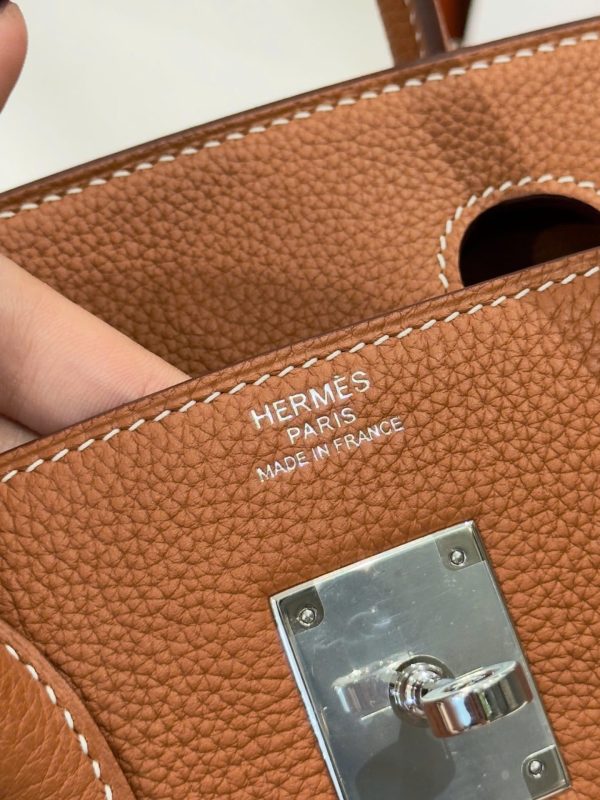 Like Auth Hermes Birkin Women’s Handbag Brown White Lock 30cm - Image 8
