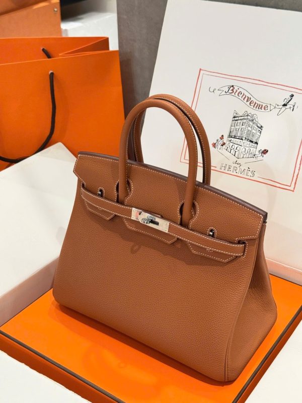 Like Auth Hermes Birkin Women’s Handbag Brown White Lock 30cm - Image 2