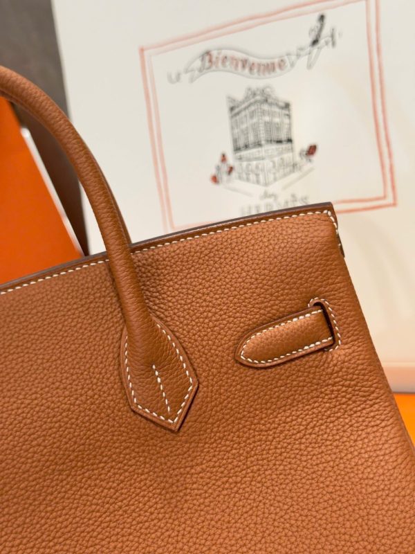 Like Auth Hermes Birkin Women’s Handbag Brown White Lock 30cm - Image 9