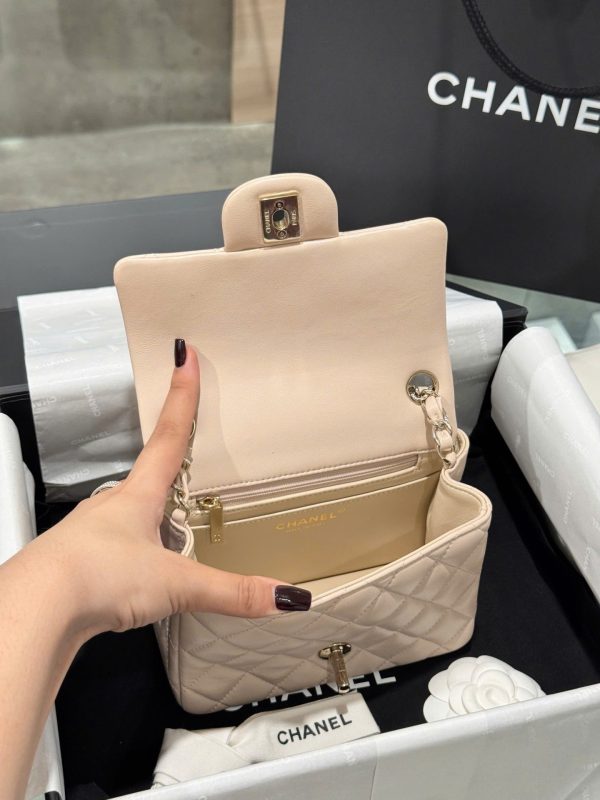 Chanel Classic Mini Beige Super High Quality Women’s Handbag with Gold Lock 17cm - Image 6