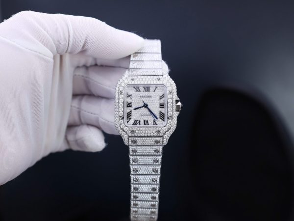 Cartier Santos Custom With Full Diamond Moissanite Hong Kong 35mm - Image 3