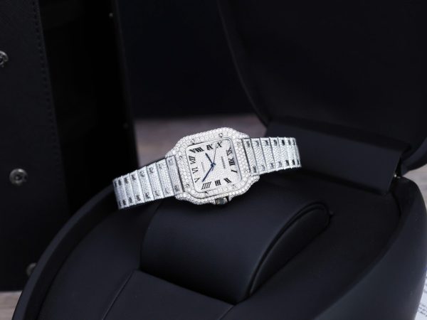 Cartier Santos Custom With Full Diamond Moissanite Hong Kong 35mm - Image 4