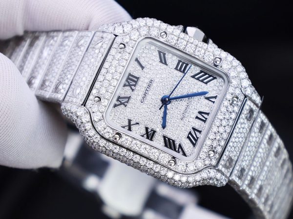 Cartier Santos Custom With Full Diamond Moissanite Hong Kong 35mm - Image 7
