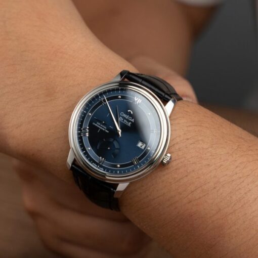 Omega De Ville Prestige Power Reserve Replica Watch Dial Blue Leather Strap 39.5mm - Image 8