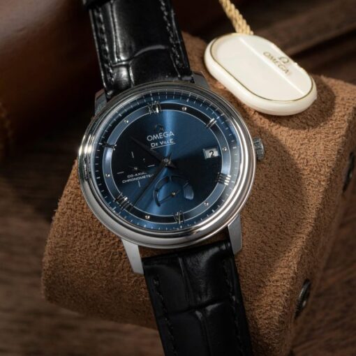 Omega De Ville Prestige Power Reserve Replica Watch Dial Blue Leather Strap 39.5mm - Image 3