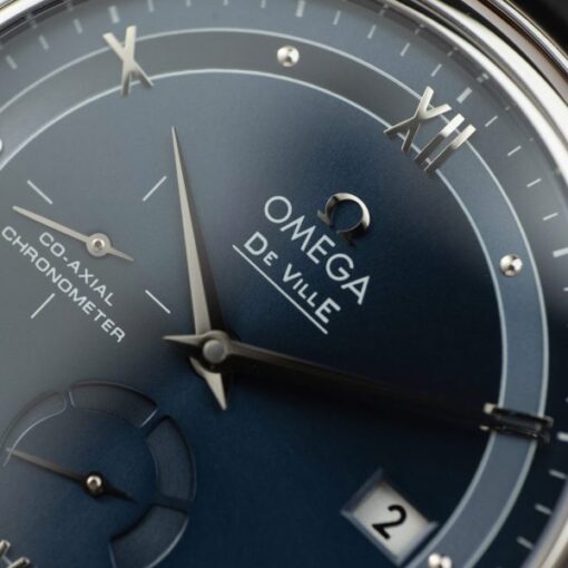 Omega De Ville Prestige Power Reserve Replica Watch Dial Blue Leather Strap 39.5mm - Image 4