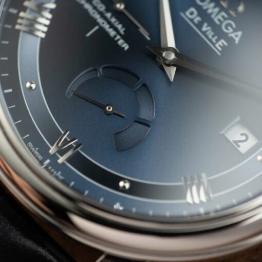 Omega De Ville Prestige Power Reserve Replica Watch Dial Blue Leather Strap 39.5mm - Image 5