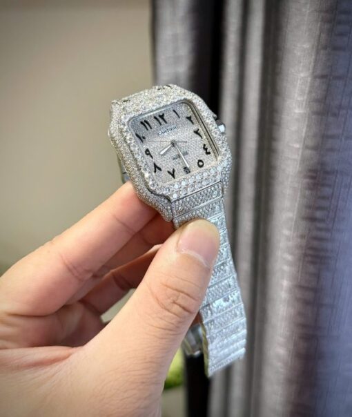 Cartier Santos Arabic Numeral Best Replica Watch Moissanite Diamonds Hong Kong 39.8mm - Image 5