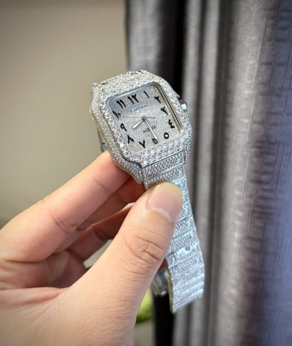 Cartier Santos Arabic Numeral Best Replica Watch Moissanite Diamonds Hong Kong 39.8mm - Image 5