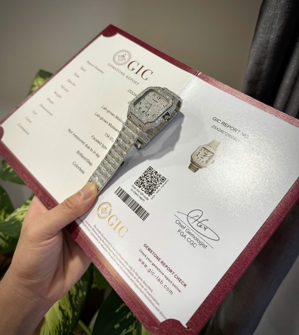 Cartier Santos Arabic Numeral Best Replica Watch Moissanite Diamonds Hong Kong 39.8mm - Image 3