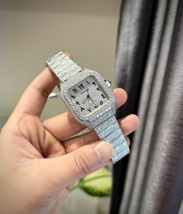 Cartier Santos Arabic Numeral Best Replica Watch Moissanite Diamonds Hong Kong 39.8mm - Image 7