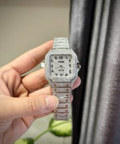 Cartier Santos Arabic Numeral Best Replica Watch Moissanite Diamonds Hong Kong 39.8mm