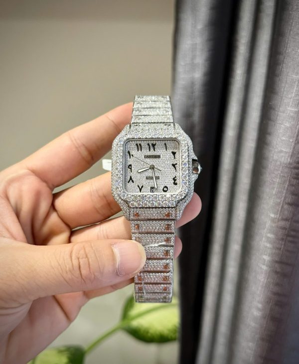 Cartier Santos Arabic Numeral Best Replica Watch Moissanite Diamonds Hong Kong 39.8mm - Image 2