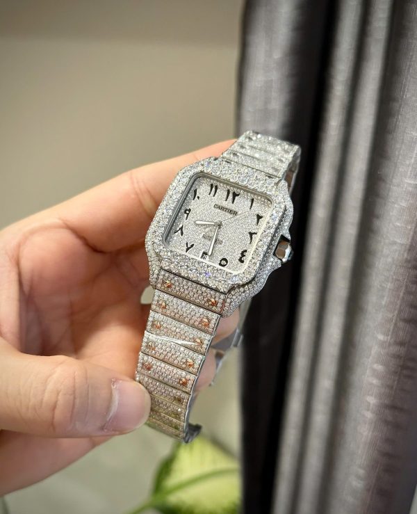 Cartier Santos Arabic Numeral Best Replica Watch Moissanite Diamonds Hong Kong 39.8mm - Image 6