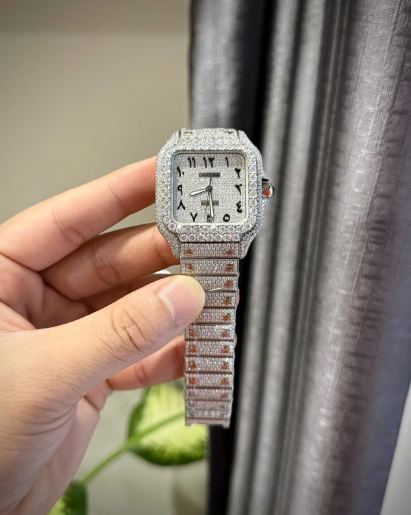 Cartier Santos Arabic Numeral Best Replica Watch Moissanite Diamonds Hong Kong 39.8mm - Image 4