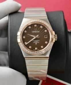 Alternative view of Omega Constellation Co-Axial Fake Watch Brown Dial Metal Strap 38mm