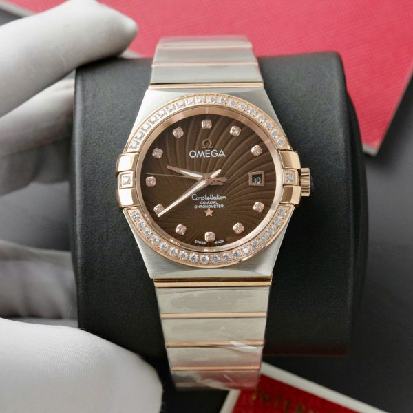 Omega Constellation Co-Axial Fake Watch Brown Dial Metal Strap 38mm - Image 2