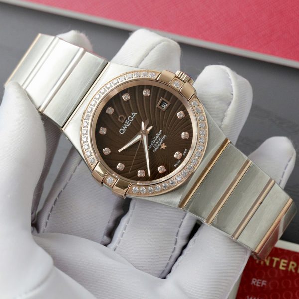 Omega Constellation Co-Axial Fake Watch Brown Dial Metal Strap 38mm - Image 3